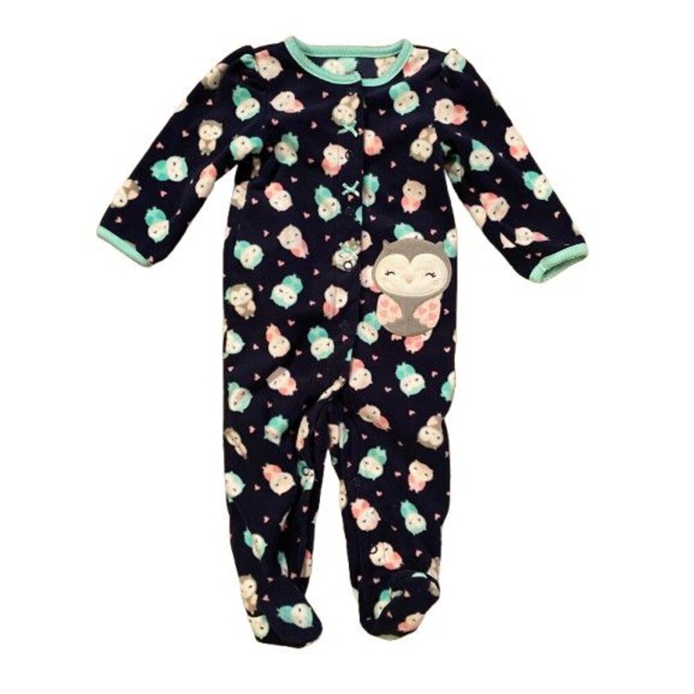 Carter's 9 Month Footed Sleeper Navy Owls Fleece Long Sleeve Snap